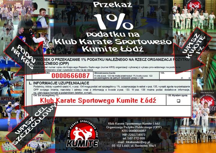 1 % dla Klubu Karate Sportowego Kumite Łódź; 17.01.2021