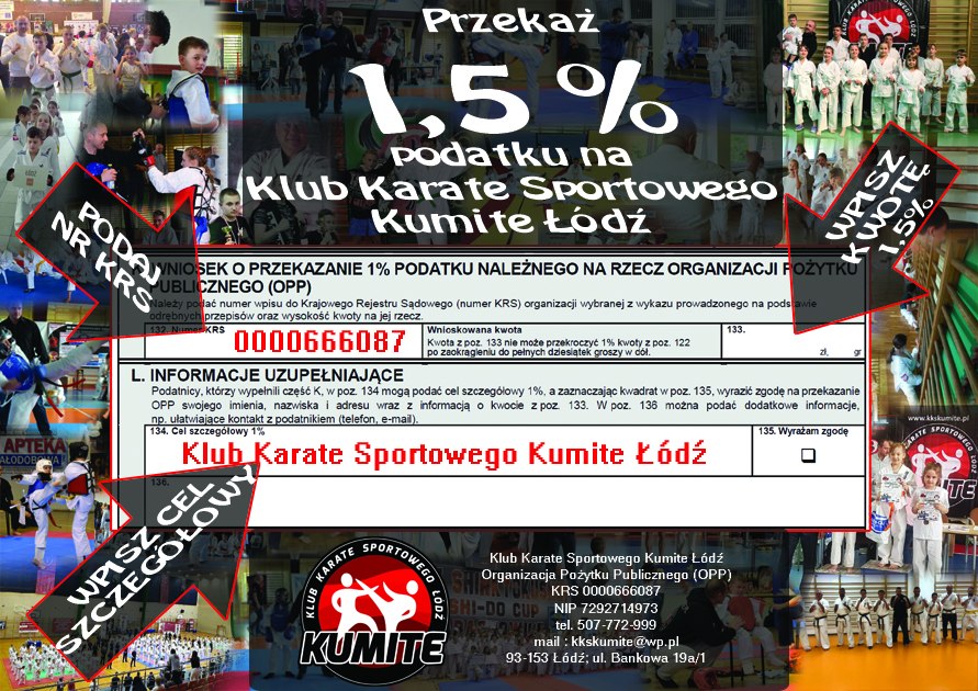 1,5 % dla klubu Kumite Łódź; 29.01.2023